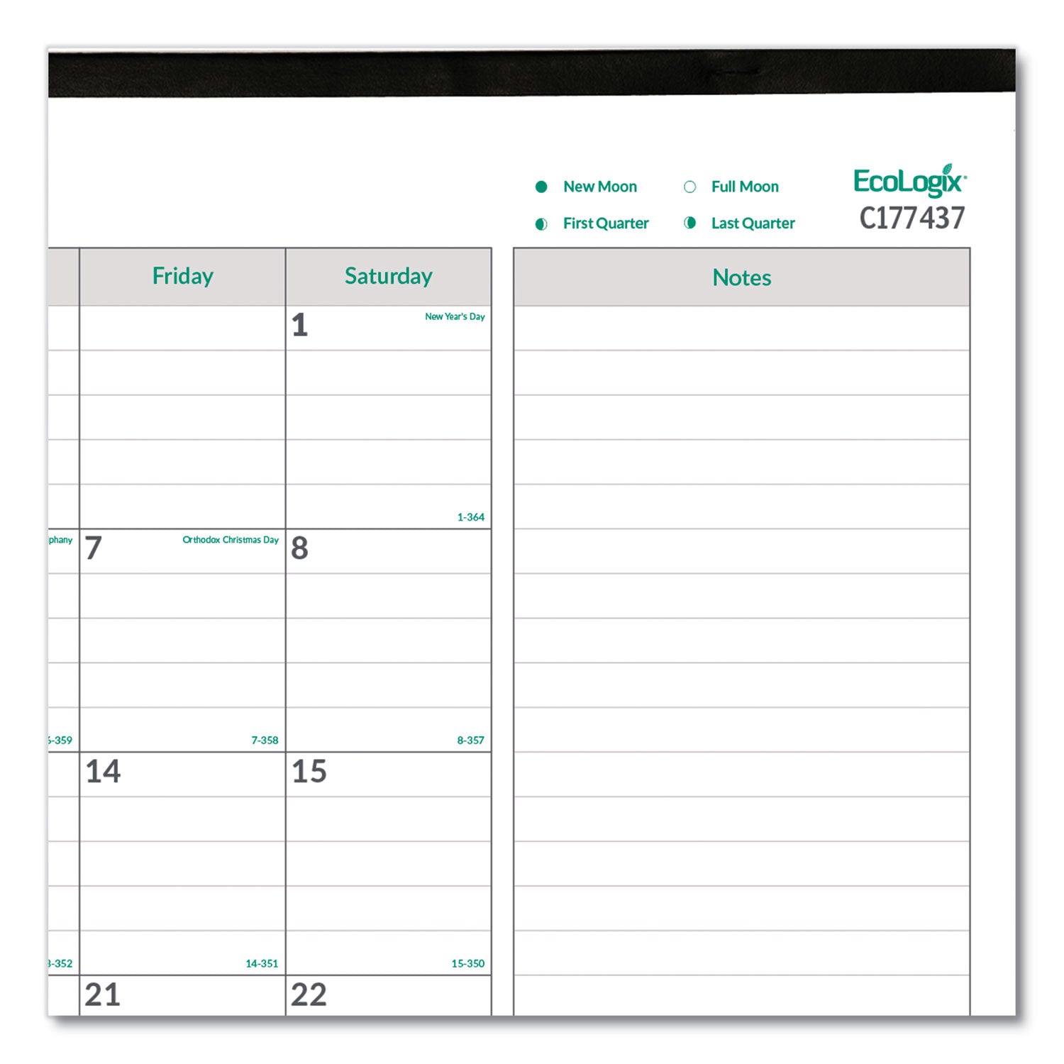 EcoLogix Monthly Desk Pad Calendar, 22 x 17, White/Green Sheets, Black Binding/Corners, 12-Month (Jan to Dec): 2024 - 