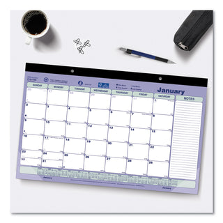 Monthly Desk Pad Calendar, 17.75 x 10.88, White/Blue/Green Sheets, Black Binding, Clear Corners, 12-Month (Jan to Dec): 2024