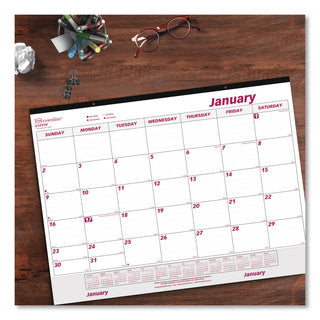 Monthly Desk Pad Calendar, 22 x 17, White/Burgundy Sheets, Black Binding, Clear Corners, 12-Month (Jan to Dec): 2024
