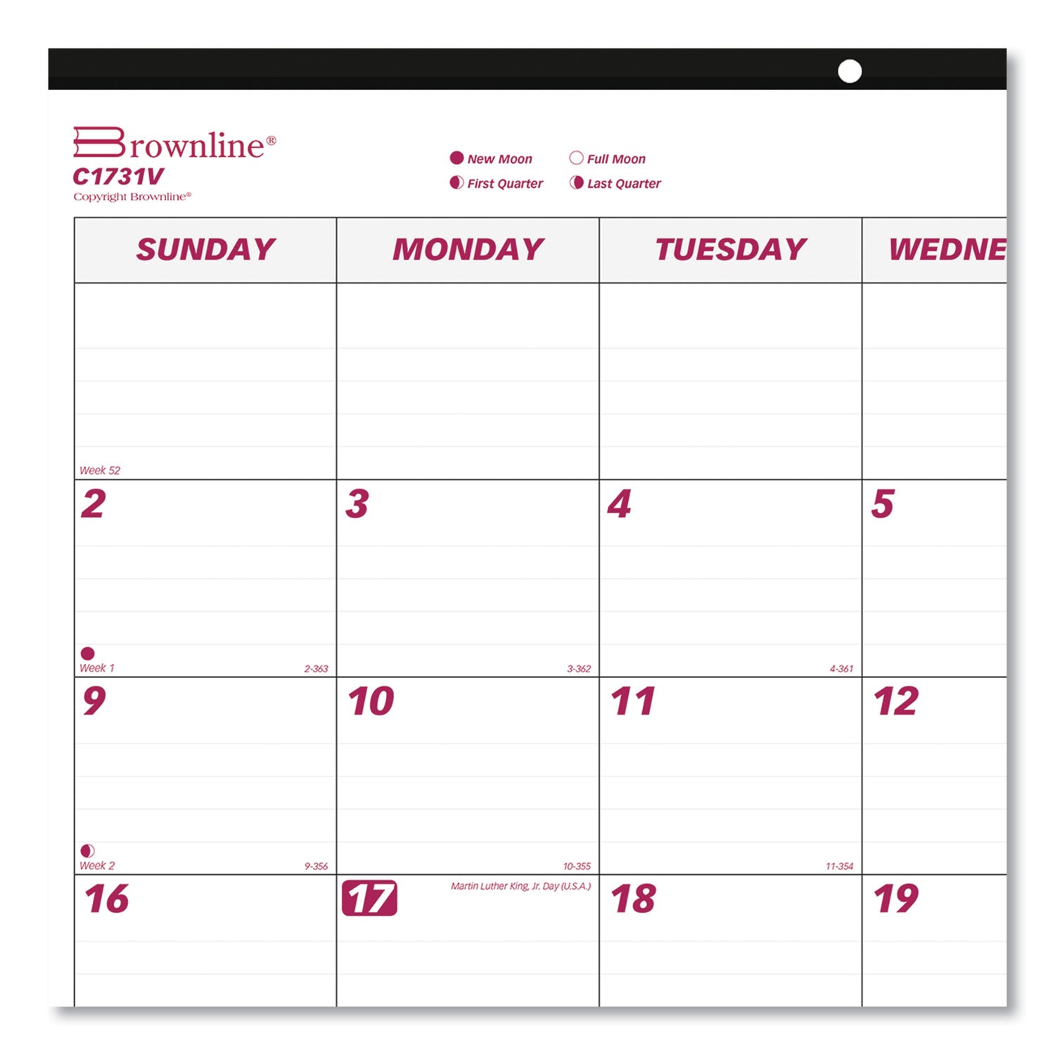 Monthly Desk Pad Calendar, 22 x 17, White/Burgundy Sheets, Black Binding, Clear Corners, 12-Month (Jan to Dec): 2024 - 