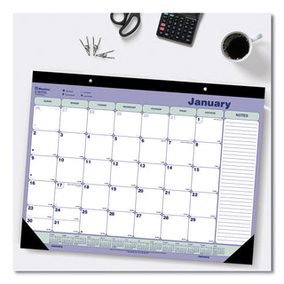 Monthly Desk Pad Calendar, 21.25 x 16, White/Blue/Green Sheets, Black Binding, Black Corners, 12-Month (Jan to Dec): 2024