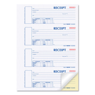 Durable Hardcover Numbered Money Receipt Book, Two-Part Carbonless, 6.88 x 2.75, 4 Forms/Sheet, 300 Forms Total