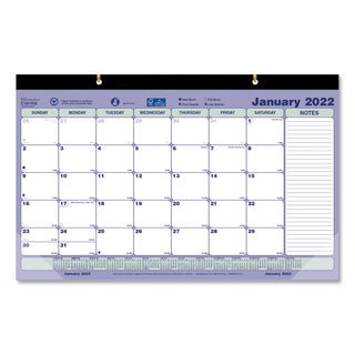 Monthly Desk Pad Calendar, 17.75 x 10.88, White/Blue/Green Sheets, Black Binding, Clear Corners, 12-Month (Jan to Dec): 2024