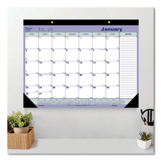 Monthly Desk Pad Calendar, 21.25 x 16, White/Blue/Green Sheets, Black Binding, Black Corners, 12-Month (Jan to Dec): 2024
