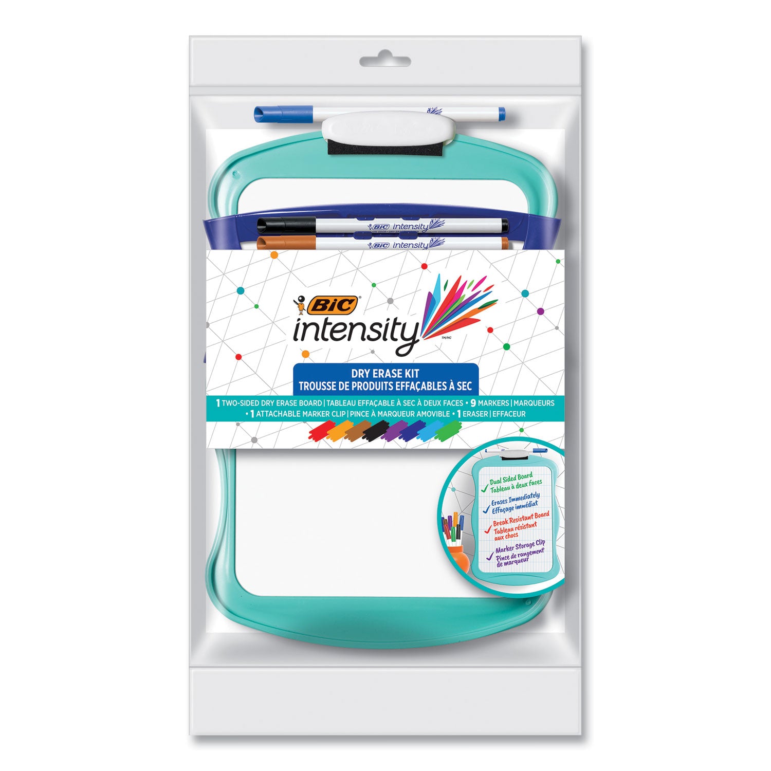 intensity-dry-erase-board-and-markers-kit-78-x-118-white-surface-blue-plastic-frame_bicdekitp12ast - 2