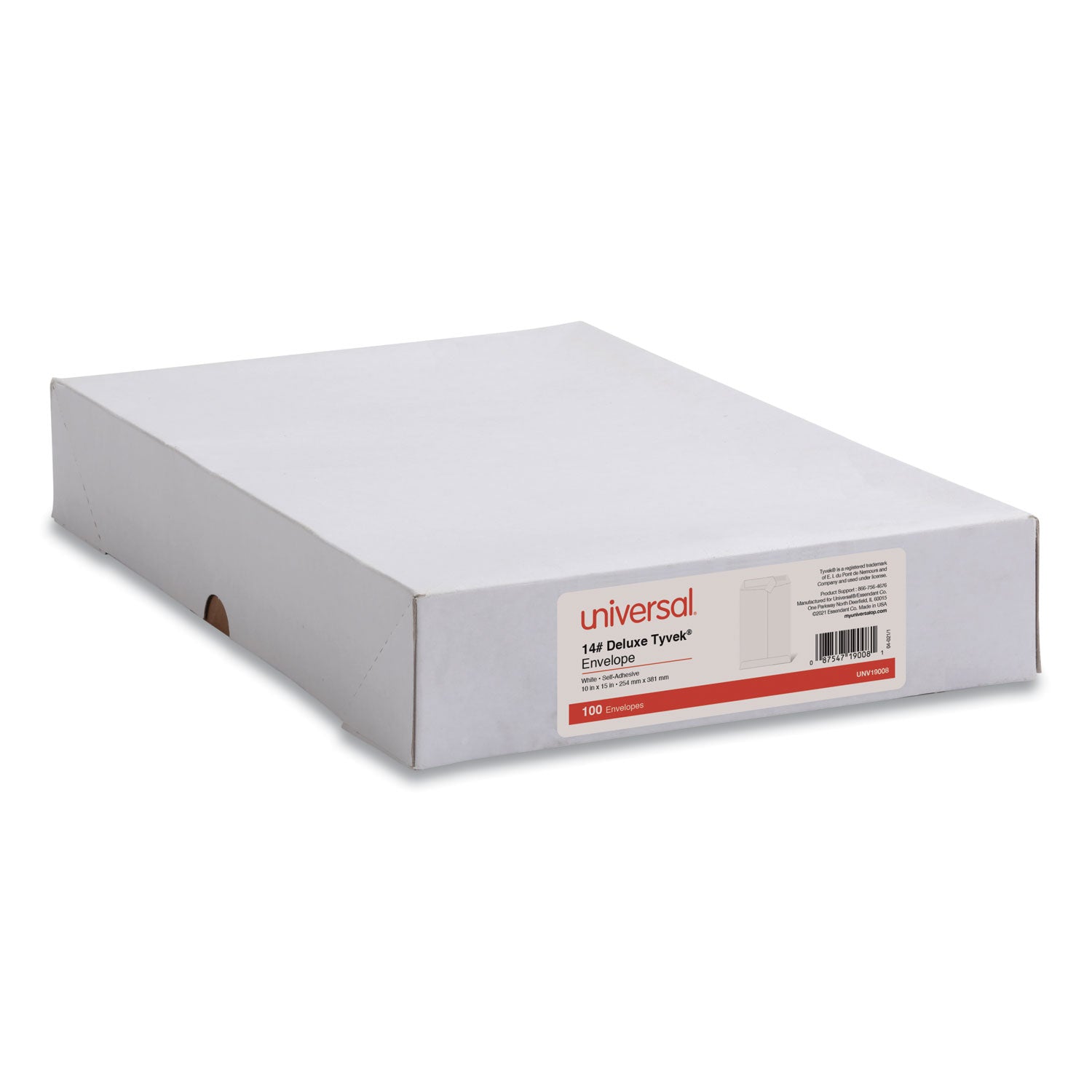Deluxe Tyvek Envelopes, #15, Square Flap, Self-Adhesive Closure, 10 x 15, White, 100/Box - 