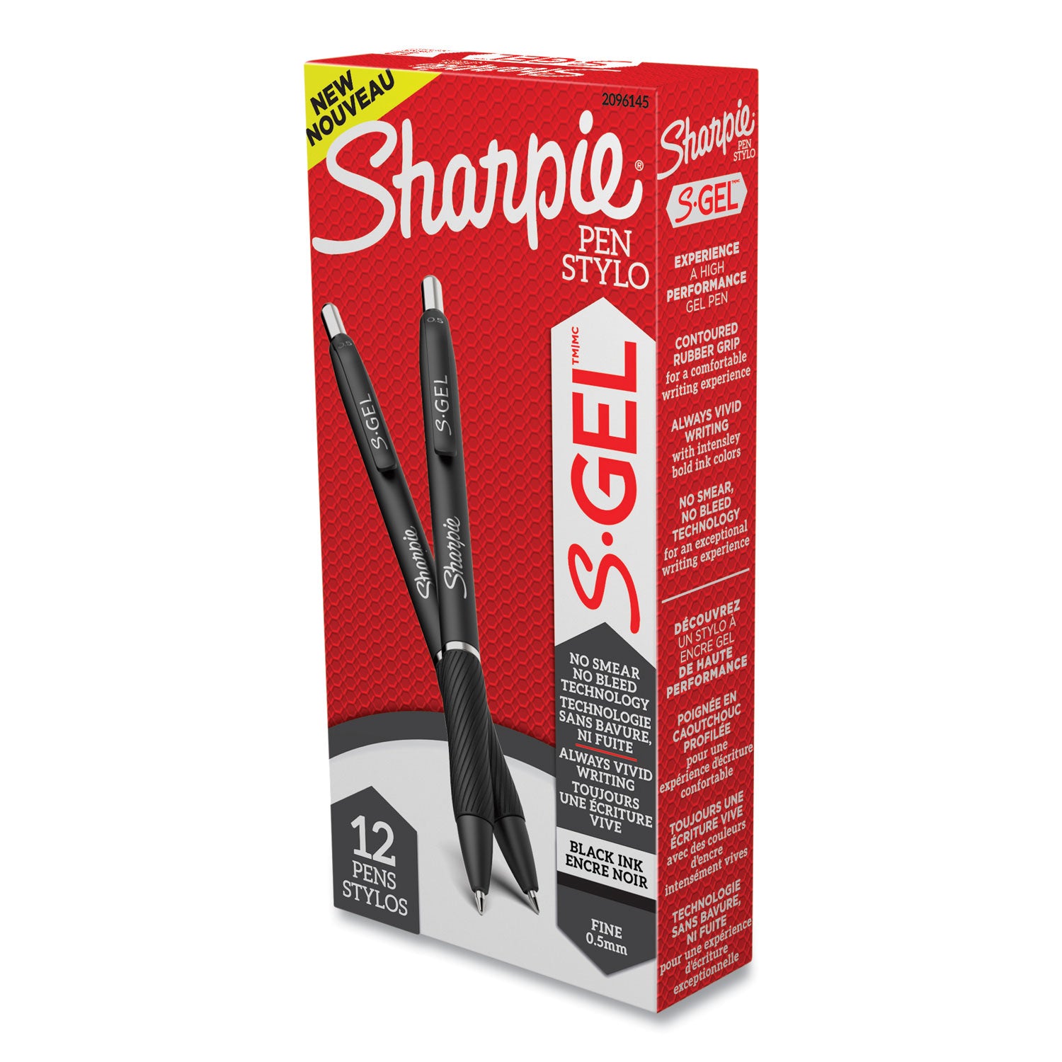 S-Gel High-Performance Gel Pen, Retractable, Fine 0.5 mm, Black Ink, Black Barrel, Dozen