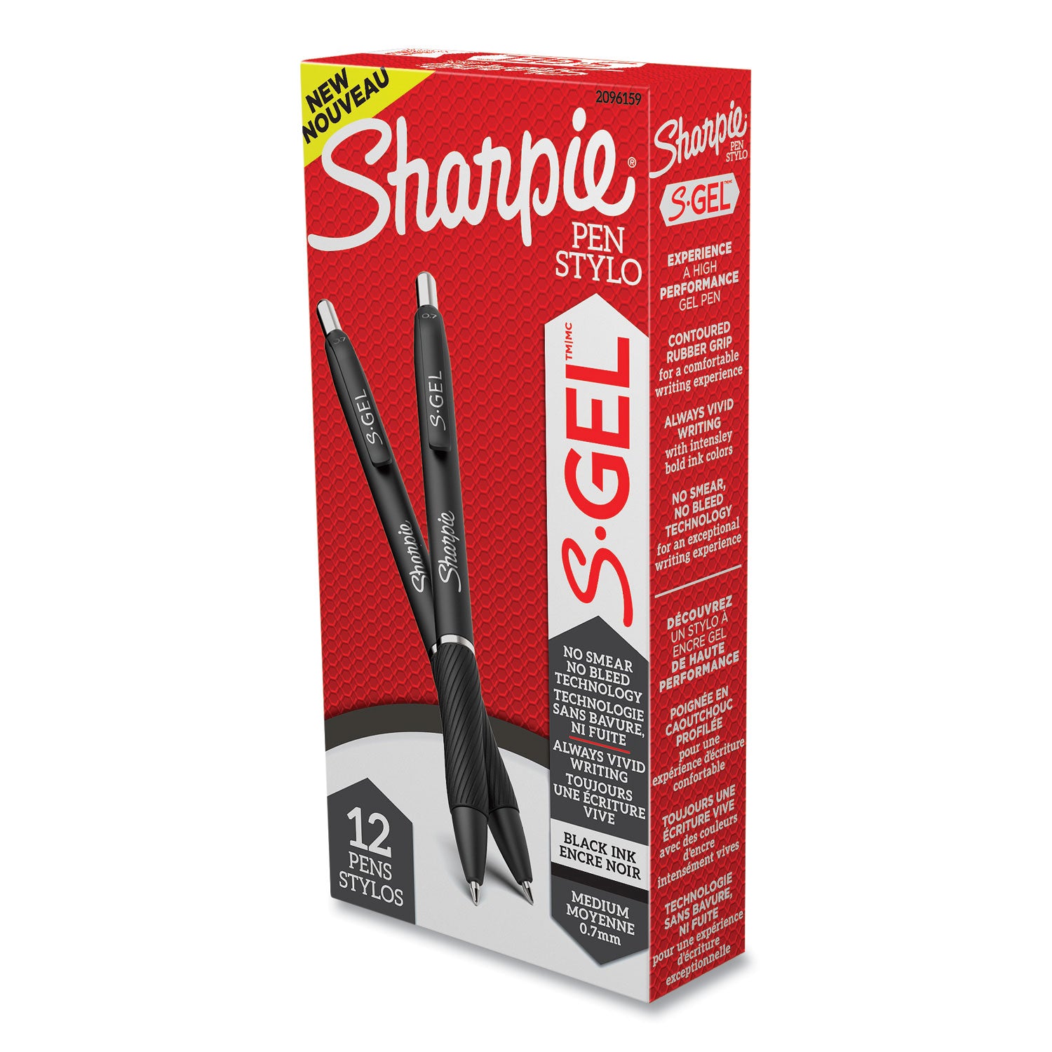 S-Gel High-Performance Gel Pen, Retractable, Medium 0.7 mm, Black Ink, Black Barrel, Dozen