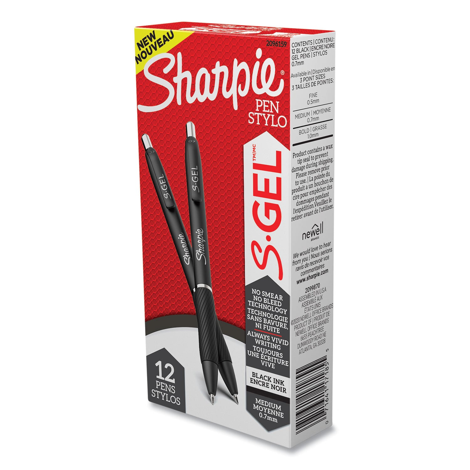 S-Gel High-Performance Gel Pen, Retractable, Medium 0.7 mm, Black Ink, Black Barrel, Dozen