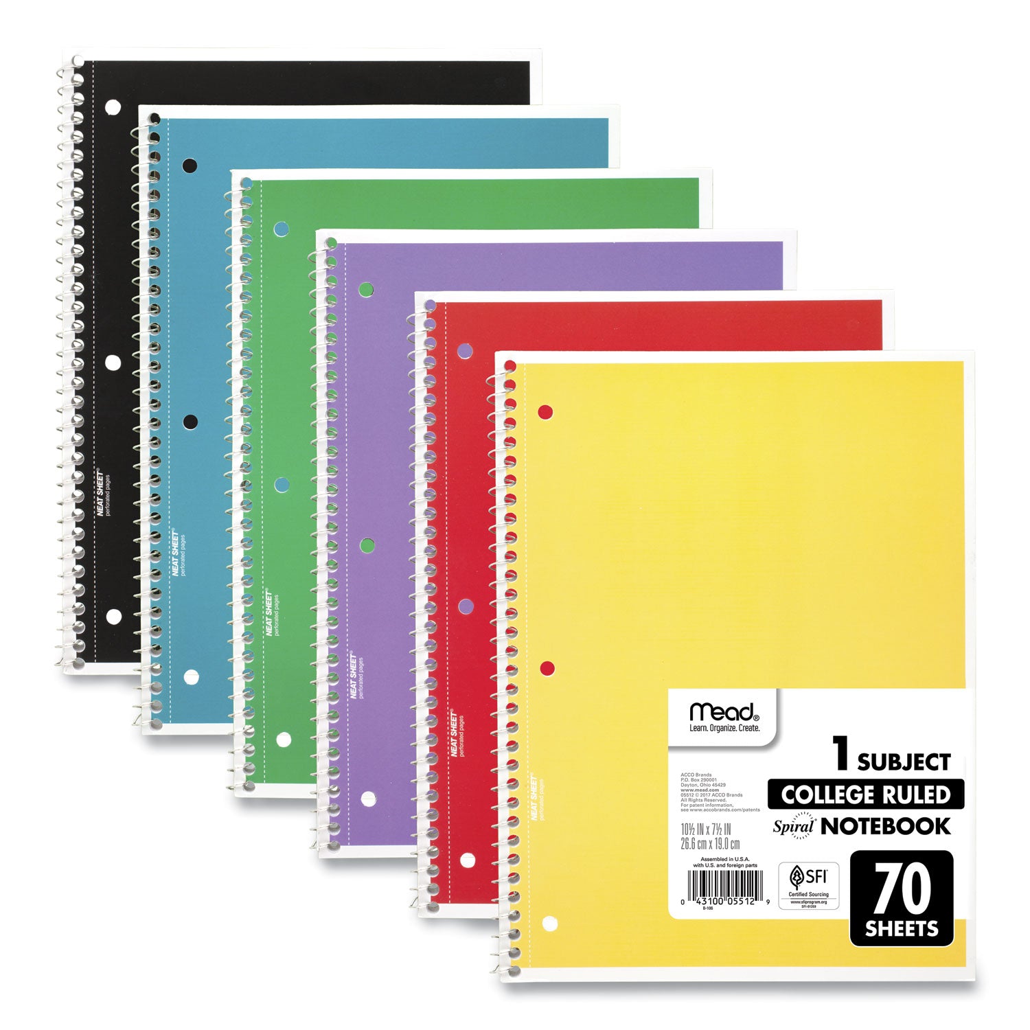 spiral-notebook-1-subject-medium-college-rule-assorted-cover-colors-70-105-x-8-sheets-6-pack_mea73065 - 1
