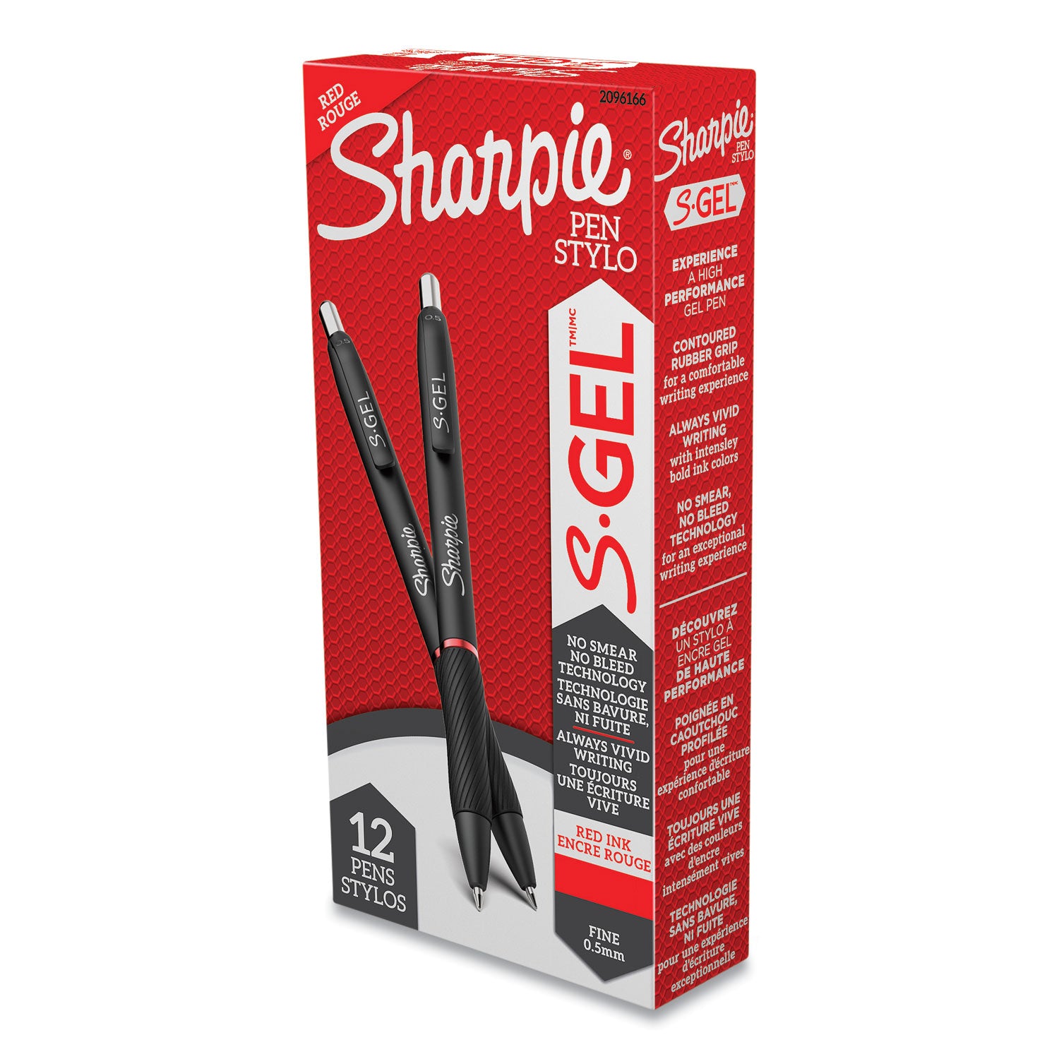 S-Gel High-Performance Gel Pen, Retractable, Fine 0.5 mm, Red Ink, Black Barrel, Dozen