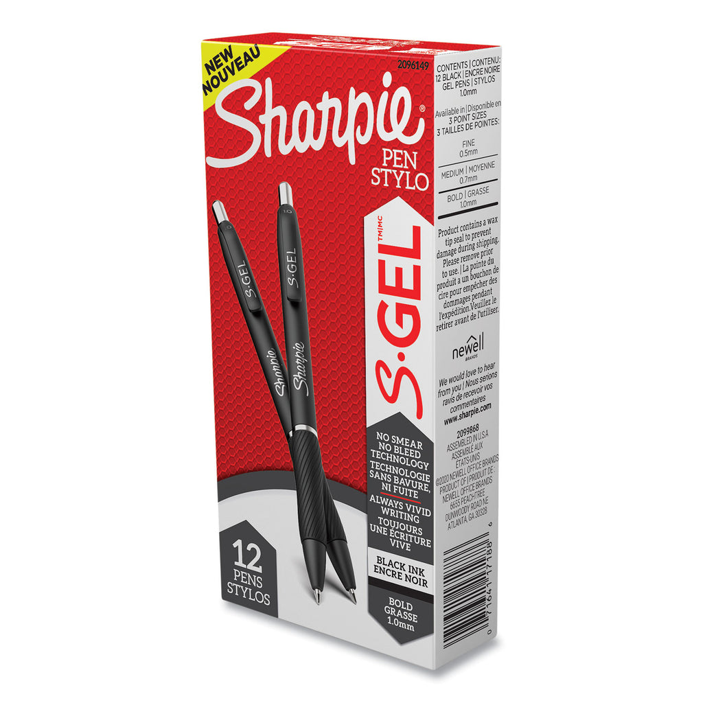 S-Gel High-Performance Gel Pen, Retractable, Bold 1 mm, Black Ink, Black Barrel, Dozen