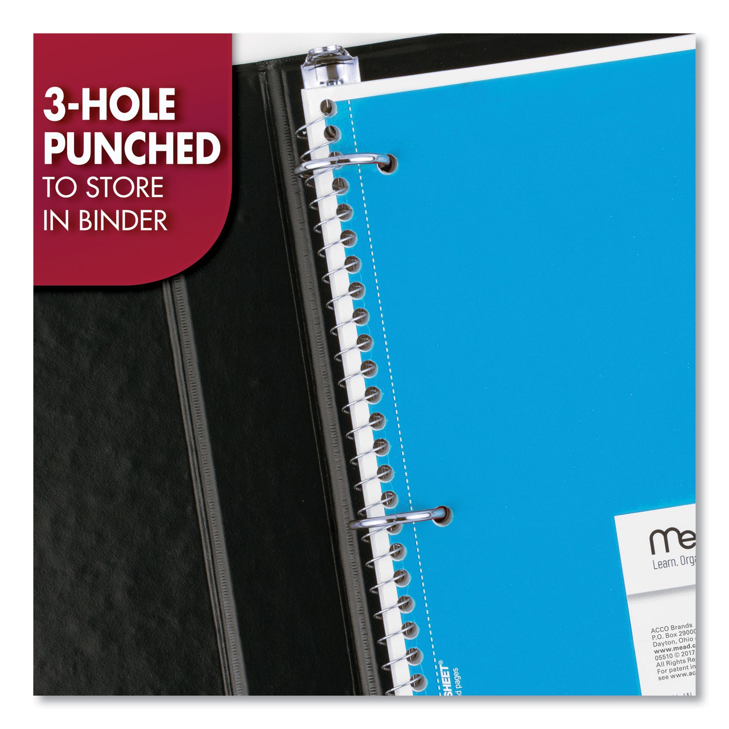 Spiral Notebook, 3-Hole Punched, 1-Subject, Wide/Legal Rule, Randomly Assorted Cover Color, (70) 10.5 x 7.5 Sheets - 