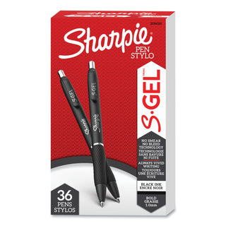 S-Gel High-Performance Gel Pen, Retractable, Bold 1 mm, Black Ink, Black Barrel, 36/Pack