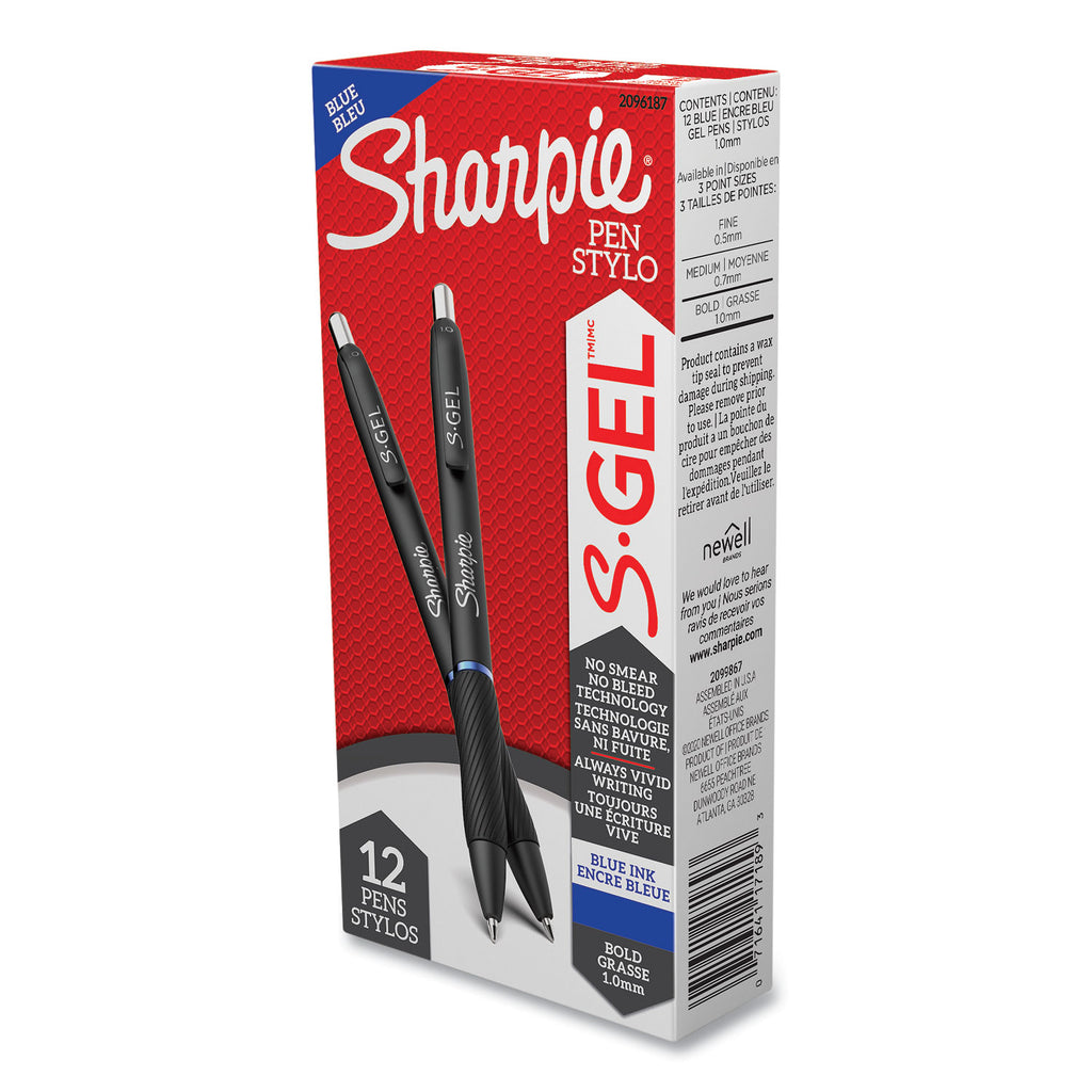 S-Gel High-Performance Gel Pen, Retractable, Bold 1 mm, Blue Ink, Black Barrel, Dozen