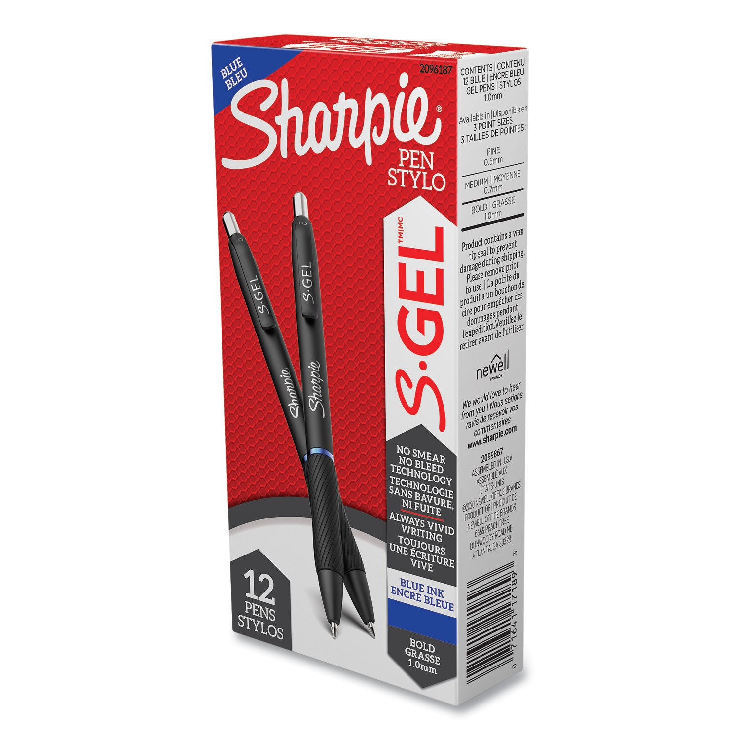 S-Gel High-Performance Gel Pen, Retractable, Bold 1 mm, Blue Ink, Black Barrel, Dozen