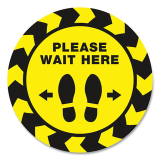 social-distancing-floor-decals-105-dia-please-wait-here-yellow-black-face-black-graphics-5-pack_ave83020 - 1