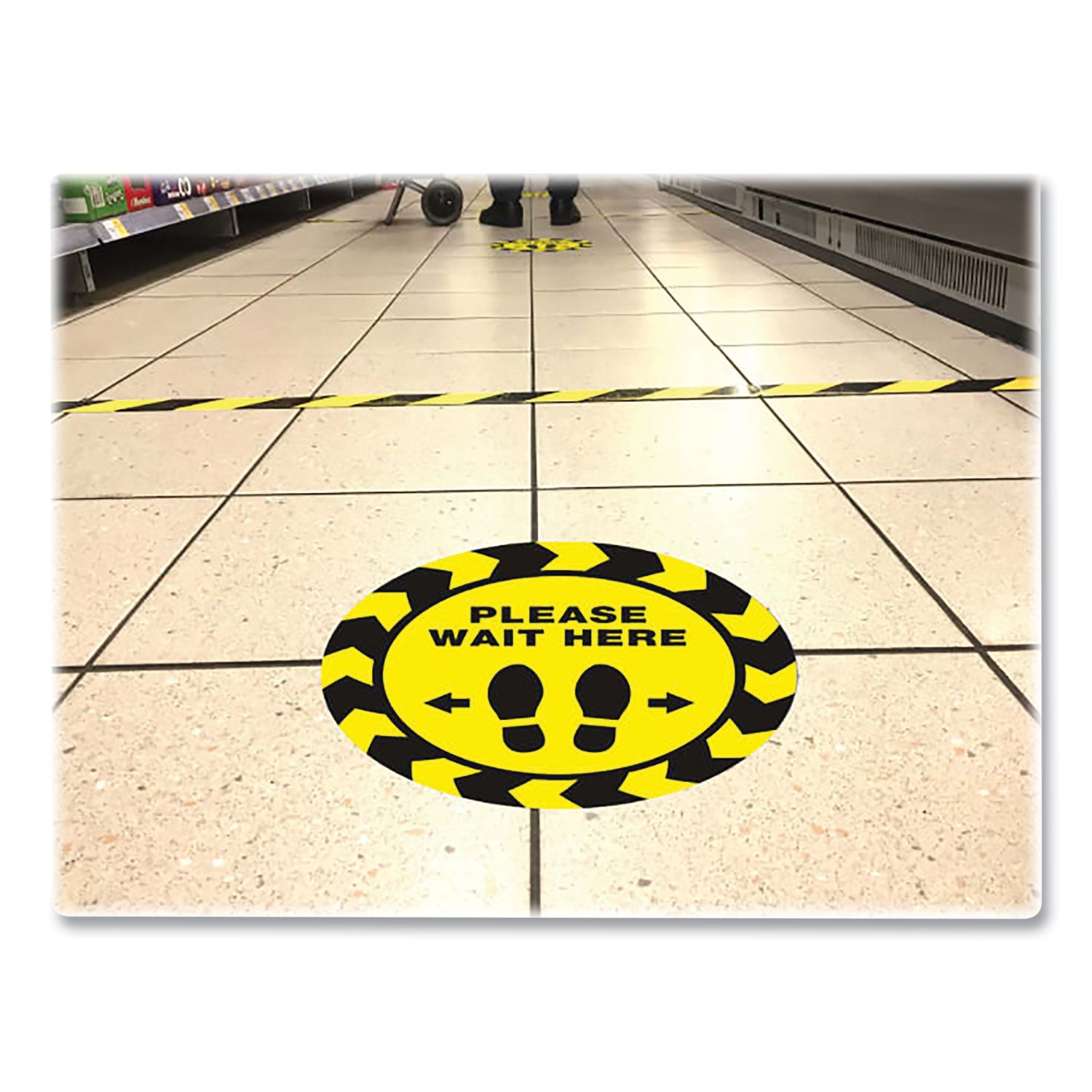 social-distancing-floor-decals-105-dia-please-wait-here-yellow-black-face-black-graphics-5-pack_ave83020 - 4