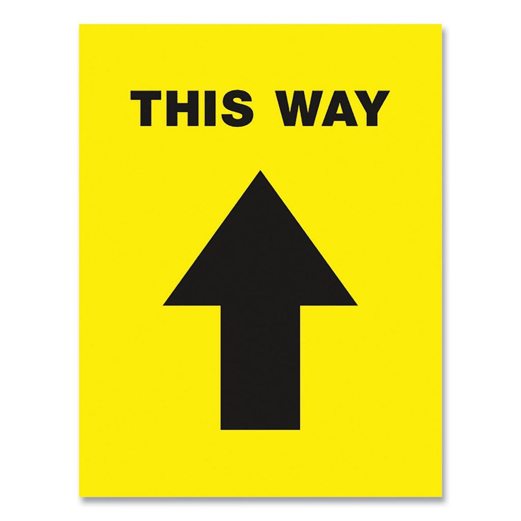 Social Distancing Floor Decals, 8.5 x 11, This Way, Yellow Face, Black Graphics, 5/Pack