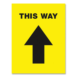 Social Distancing Floor Decals, 8.5 x 11, This Way, Yellow Face, Black Graphics, 5/Pack