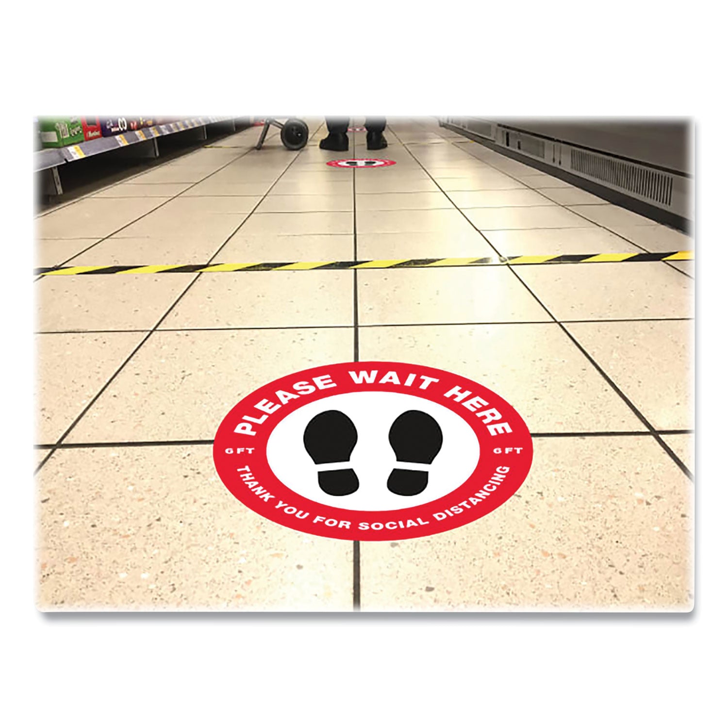 social-distancing-floor-decals-105-dia-please-wait-here-red-white-face-black-graphics-5-pack_ave83090 - 4