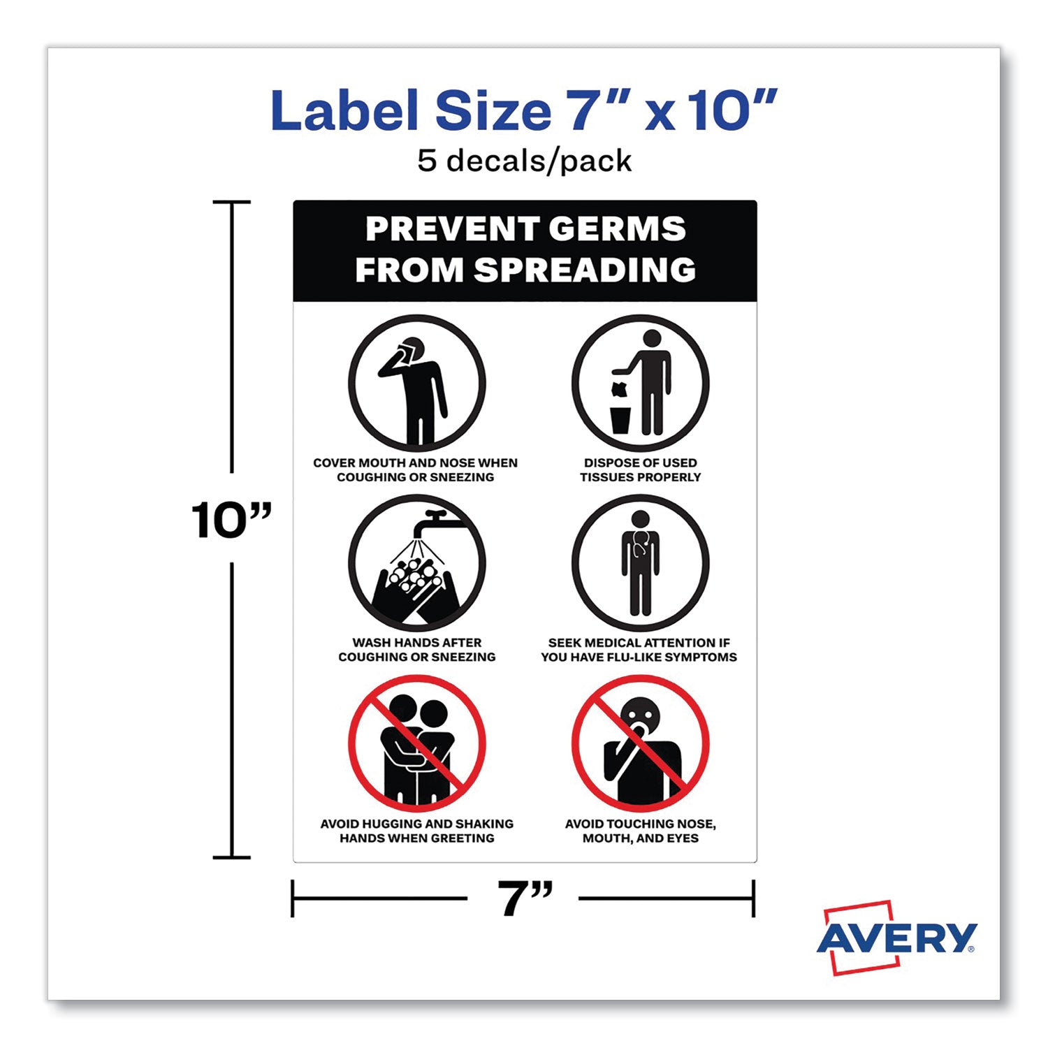 preprinted-surface-safe-wall-decals-7-x-10-prevent-germs-from-spreading-white-black-face-black-graphics-5-pack_ave83174 - 4