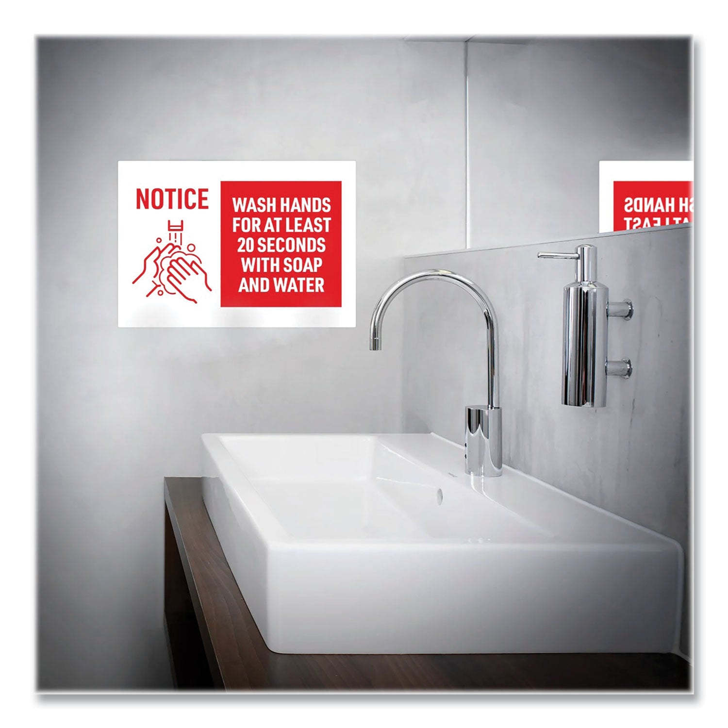 preprinted-surface-safe-wall-decals-10-x-7-wash-hands-for-at-least-20-seconds-white-red-face-red-graphics-5-pack_ave83175 - 3