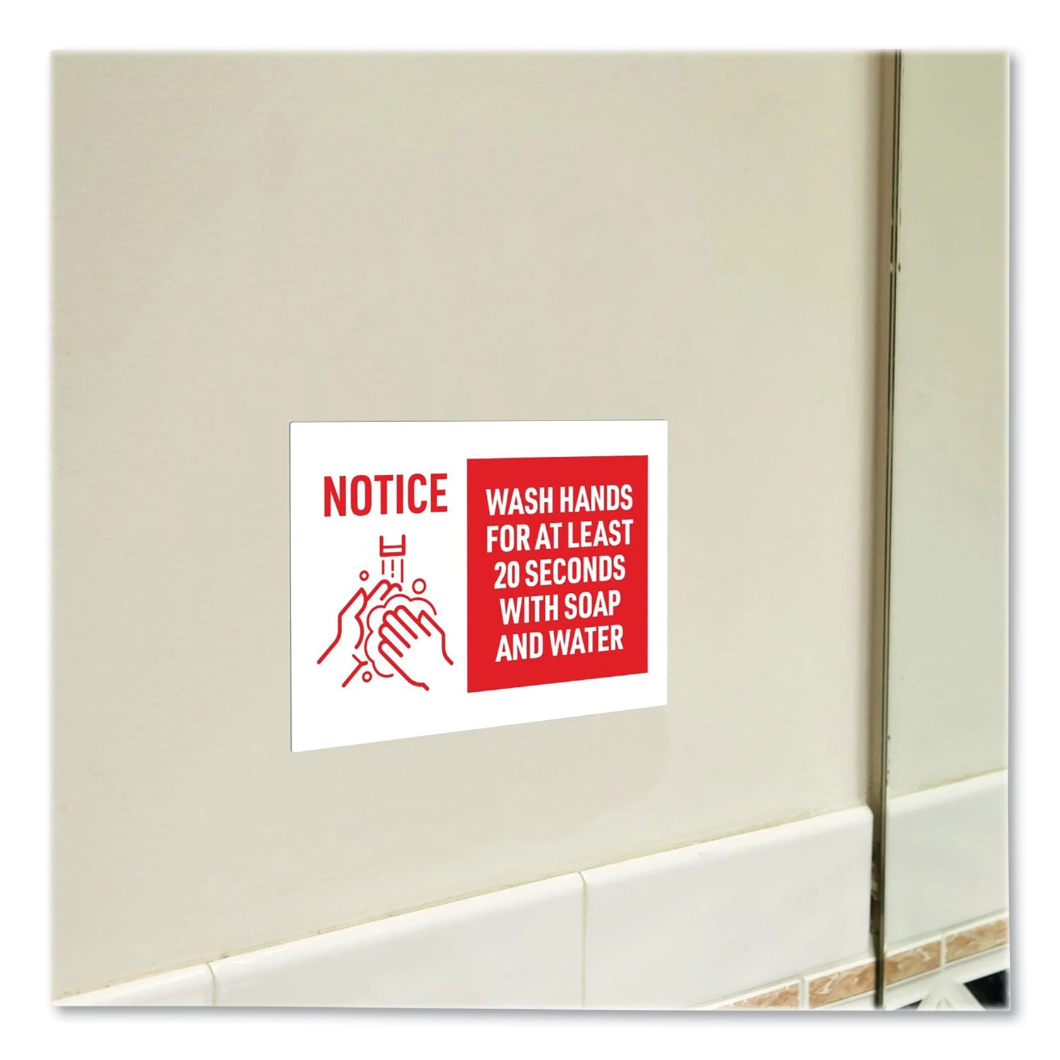 preprinted-surface-safe-wall-decals-10-x-7-wash-hands-for-at-least-20-seconds-white-red-face-red-graphics-5-pack_ave83175 - 5