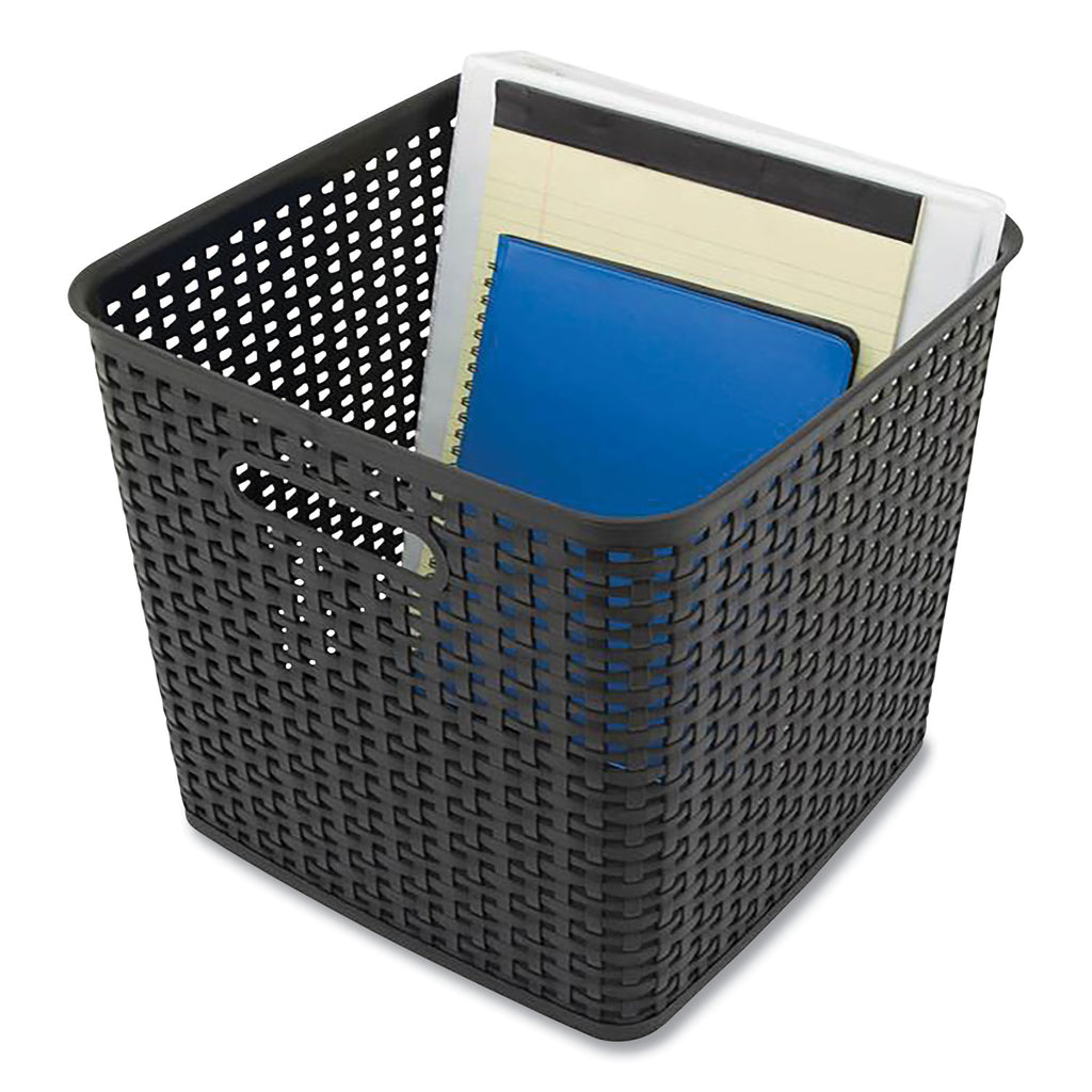 Plastic Weave Bin, Extra Large, 12.6" x 11.1" x 16.6", Black