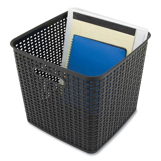 Plastic Weave Bin, Extra Large, 12.6" x 11.1" x 16.6", Black