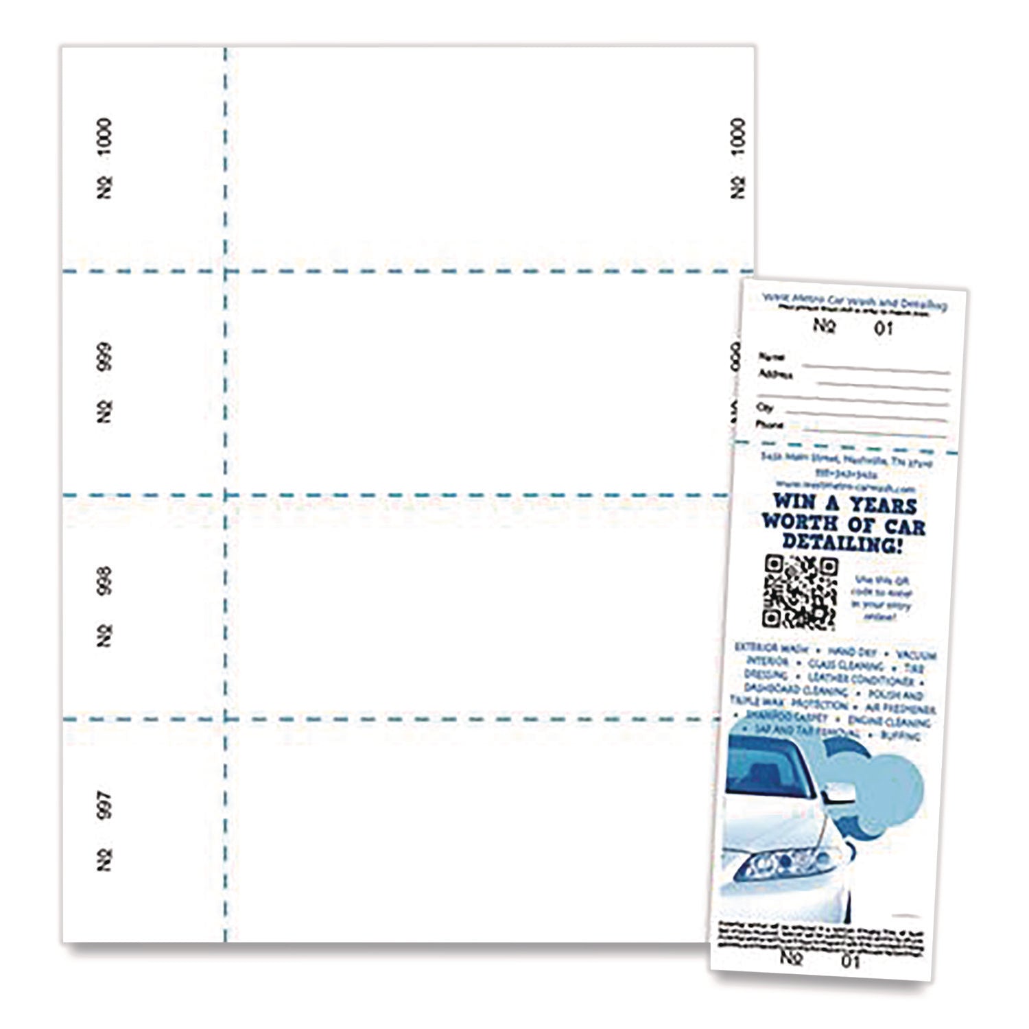 Jumbo Micro-Perforated Event/Raffle Ticket, 90 lb Index Weight, 8.5 x 11, White, 4 Tickets/Sheet, 250 Sheets/Pack