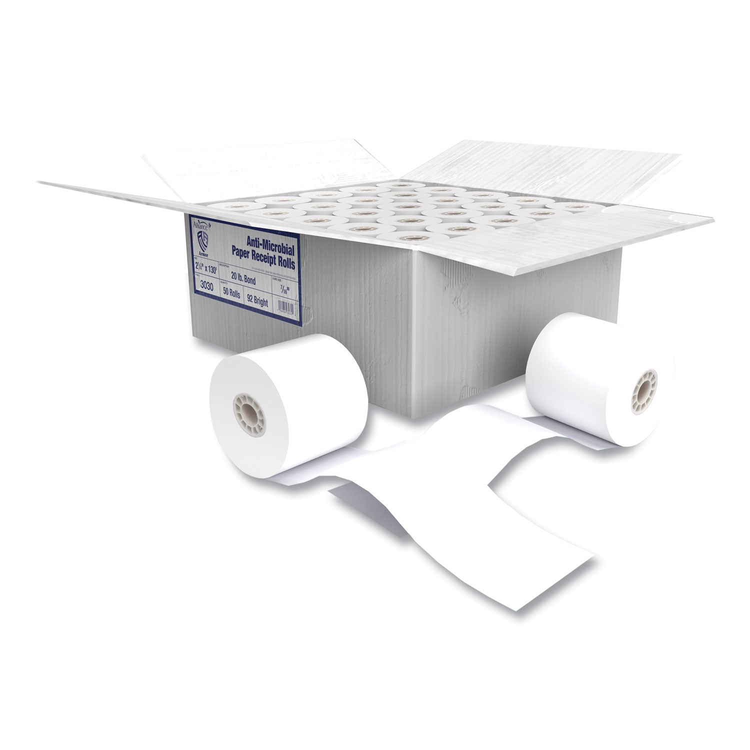 Armor Antimicrobial Receipt Roll Paper, 2.25" x 130 ft, White, 50/Carton