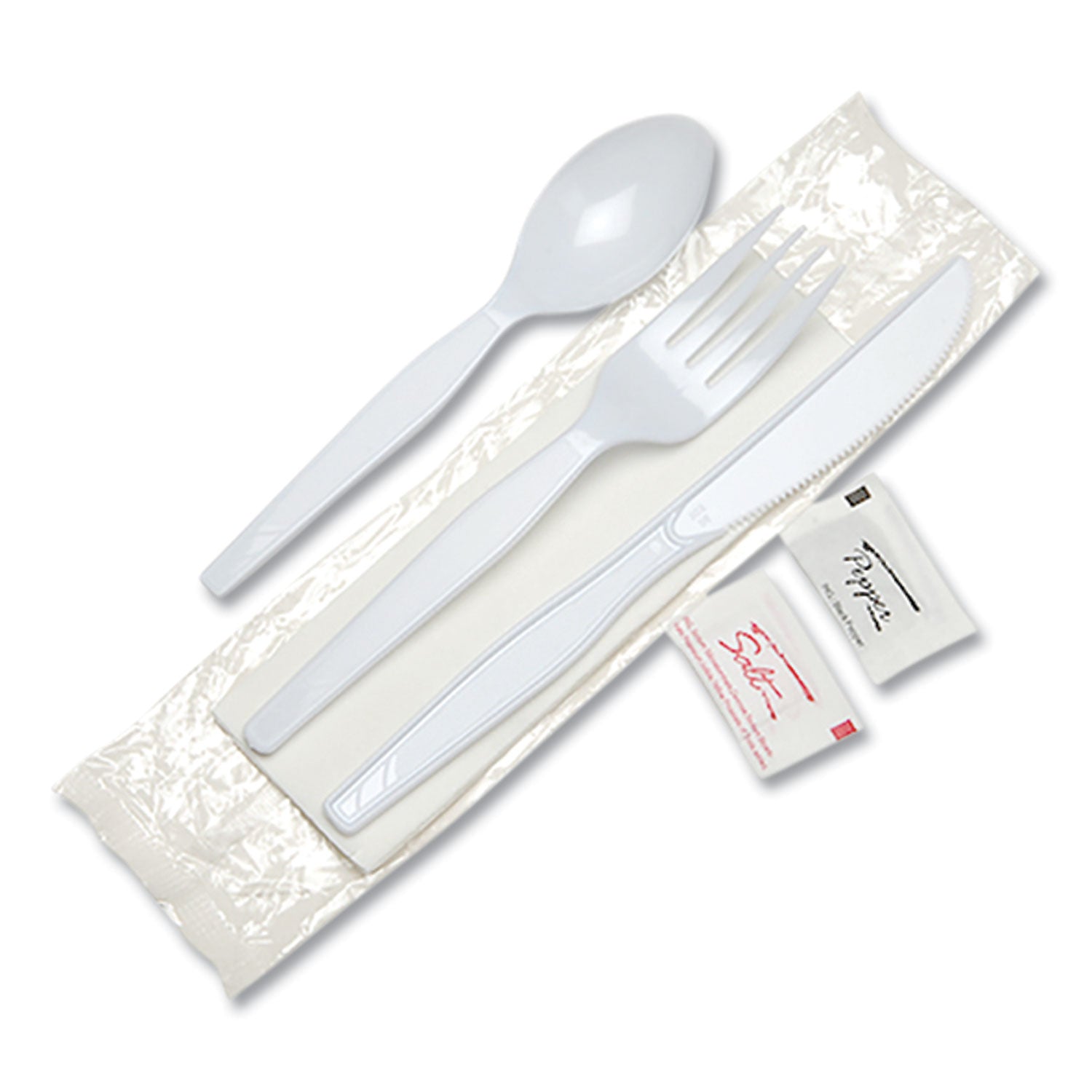 individually-wrapped-mediumweight-polystyrene-cutlery-knife-fork-teaspoon-salt-pepper-napkin-white-250-carton_dxecm26nspc7 - 1