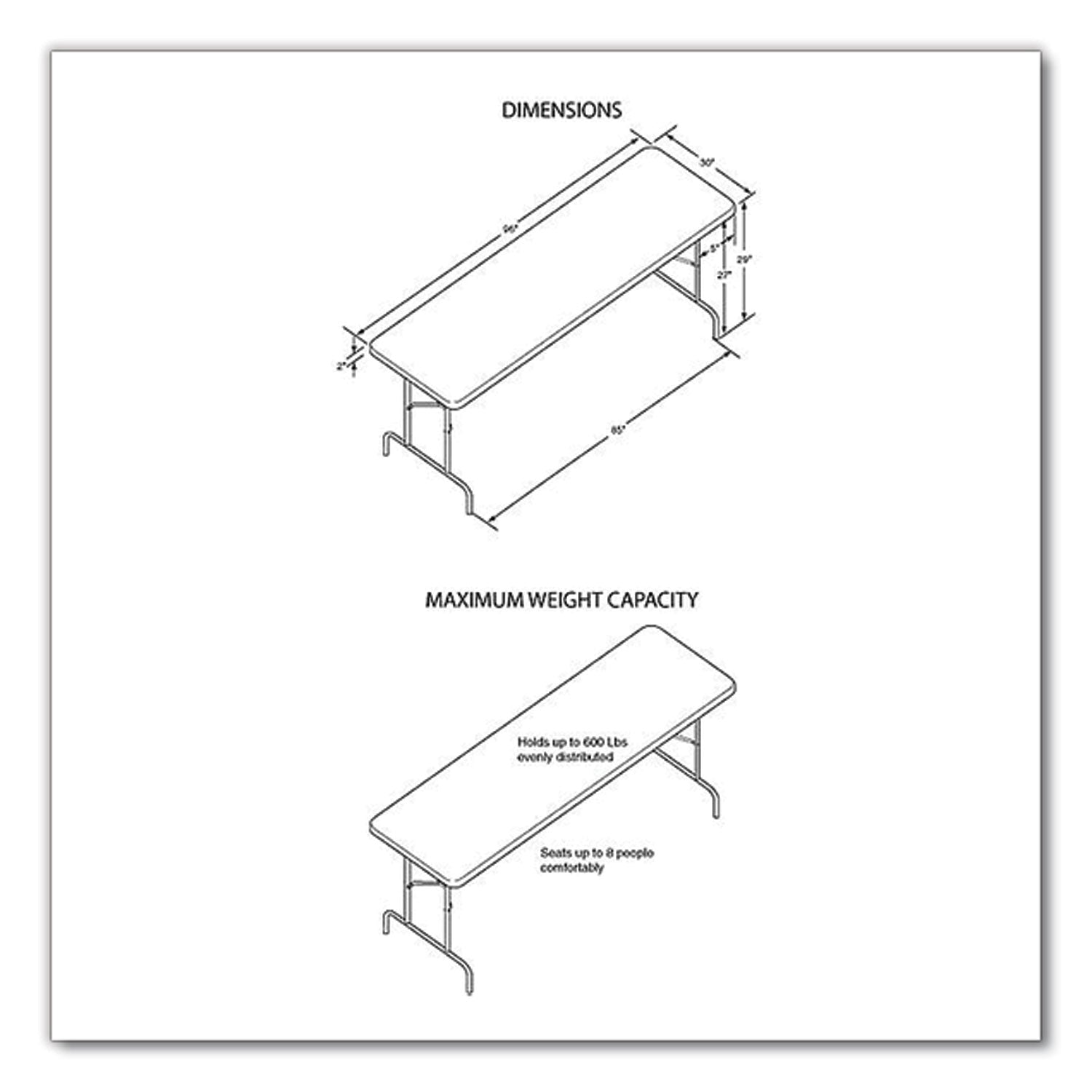 IndestrucTables Too 600 Series Folding Table, Rectangular, 96" x 30" x 29", Platinum