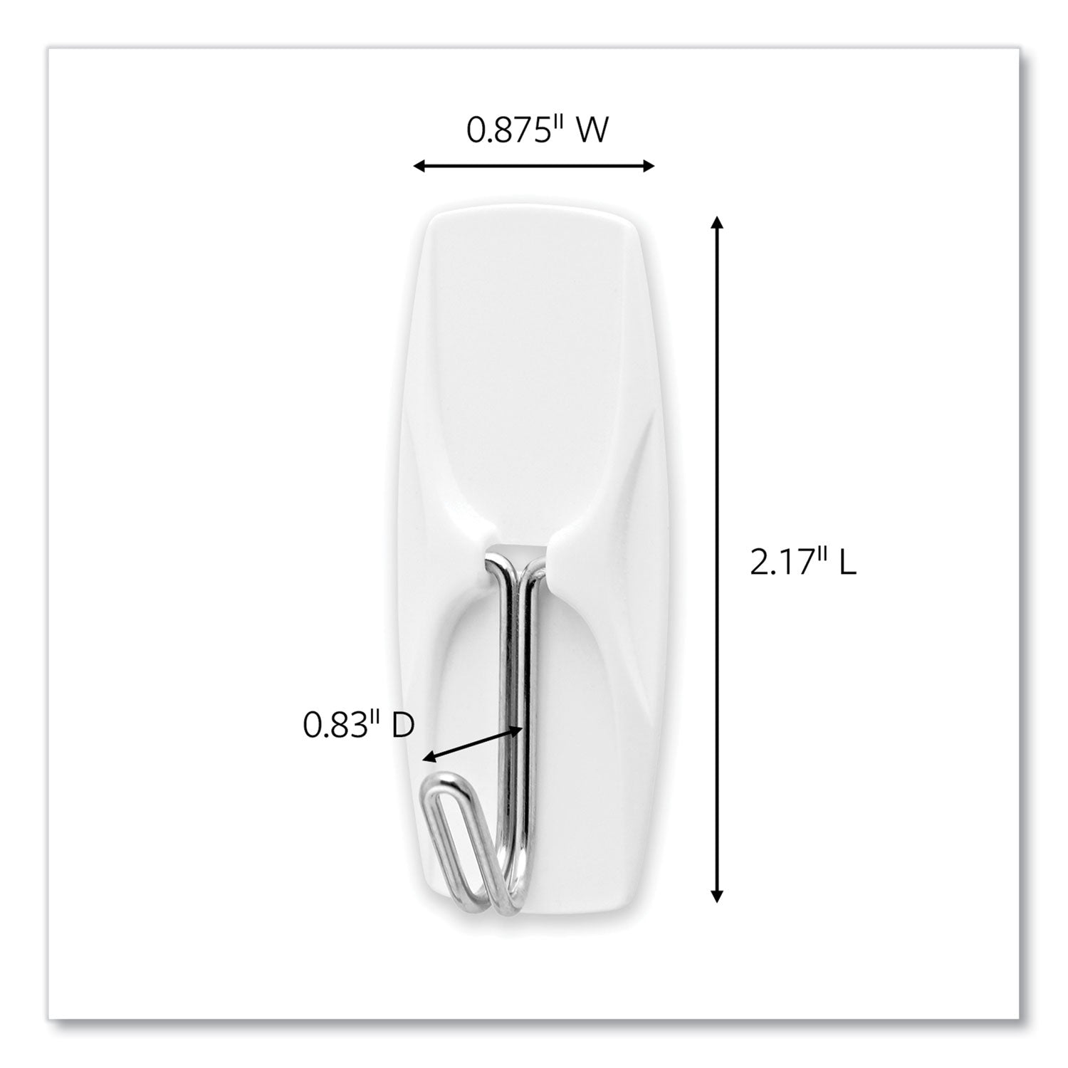 General Purpose Wire Hooks, Medium, Metal, White, 2 lb Capacity, 13 Hooks and 16 Strips/Pack