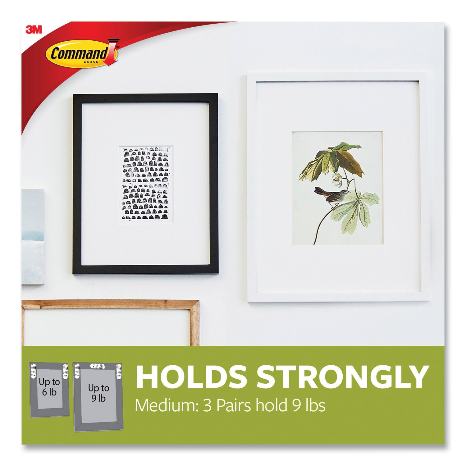 Picture Hanging Strips, Removable, Holds Up to 3 lbs per Pair, Medium, 0.63 x 2.75, White, 22 Pairs/Pack