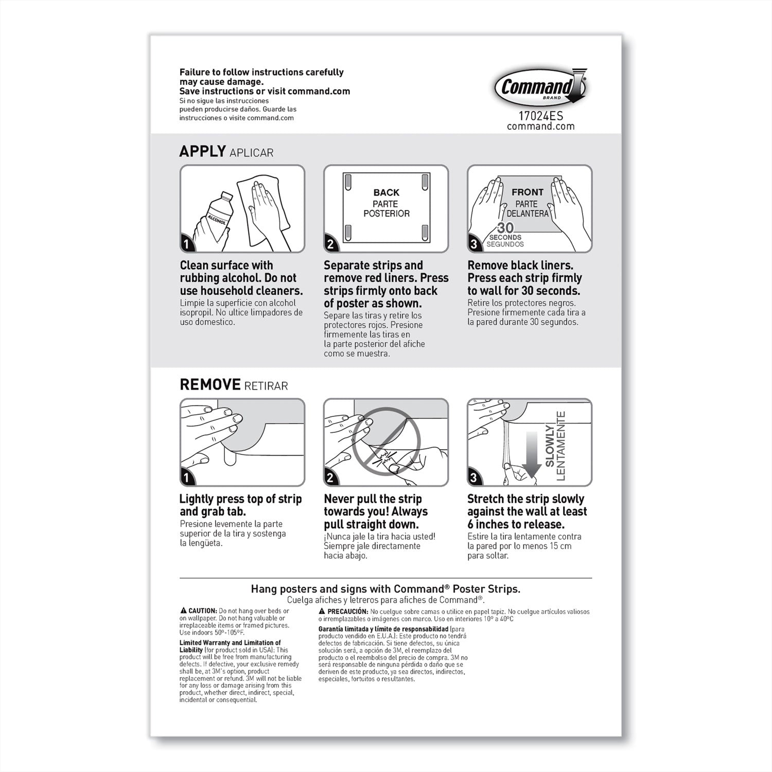 Poster Strips, Removable, Holds Up to 1 lb per Pair, Small, 0.63 x 1.75, White, 104/Pack
