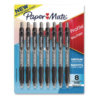 Profile Ballpoint Pen, Retractable, Medium 1 mm, Black Ink, Translucent Black Barrel, 8/Pack