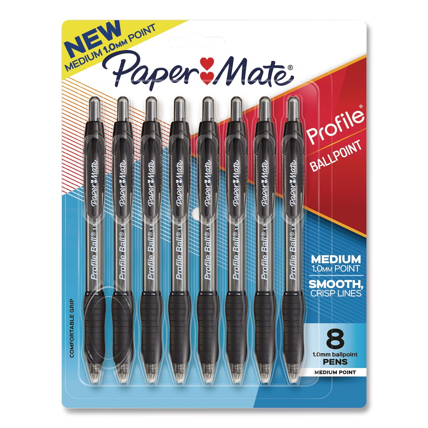 Profile Ballpoint Pen, Retractable, Medium 1 mm, Black Ink, Translucent Black Barrel, 8/Pack
