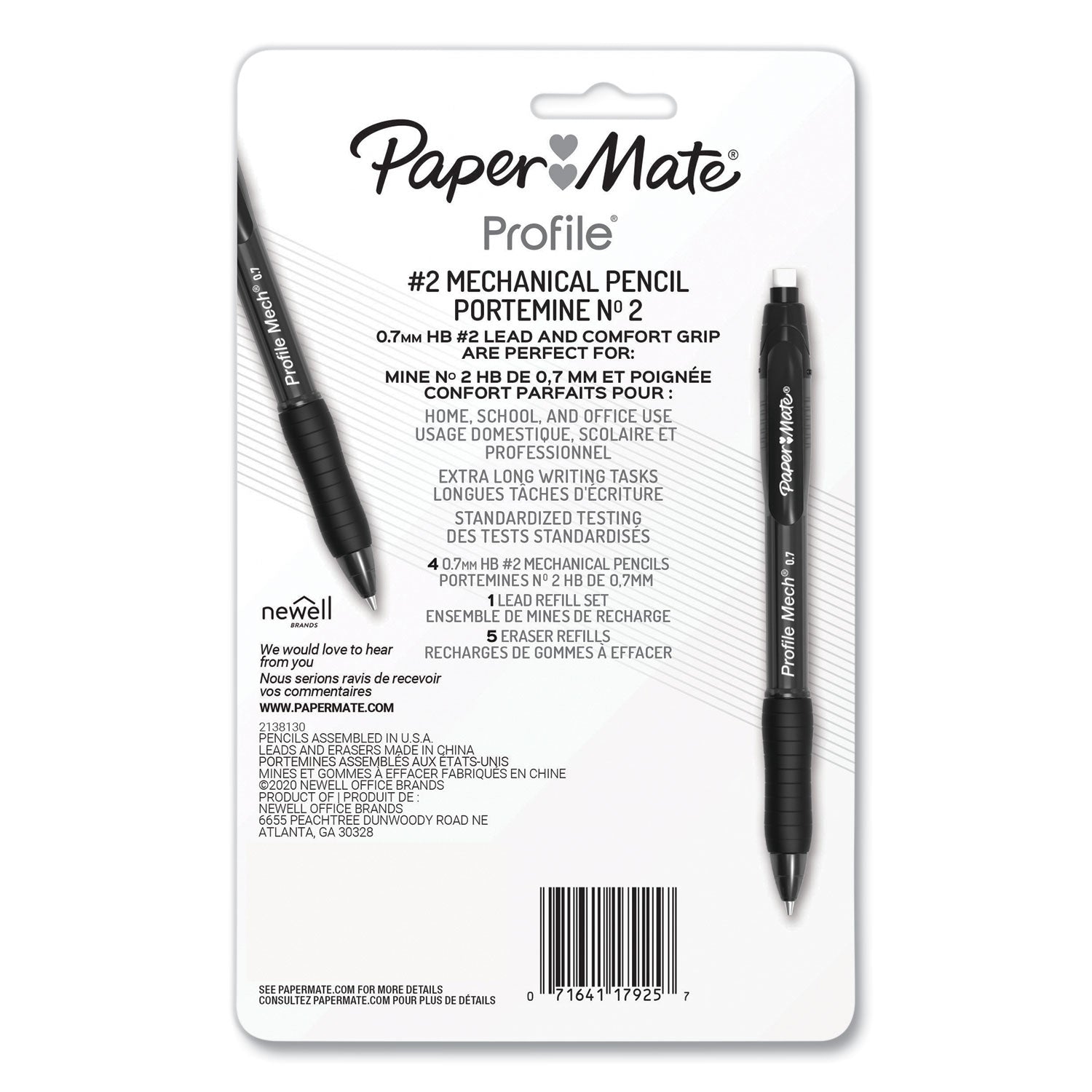 Profile Mechanical Pencils, 0.7 mm, HB (#2), Black Lead, Assorted Barrel Colors, 4/Pack