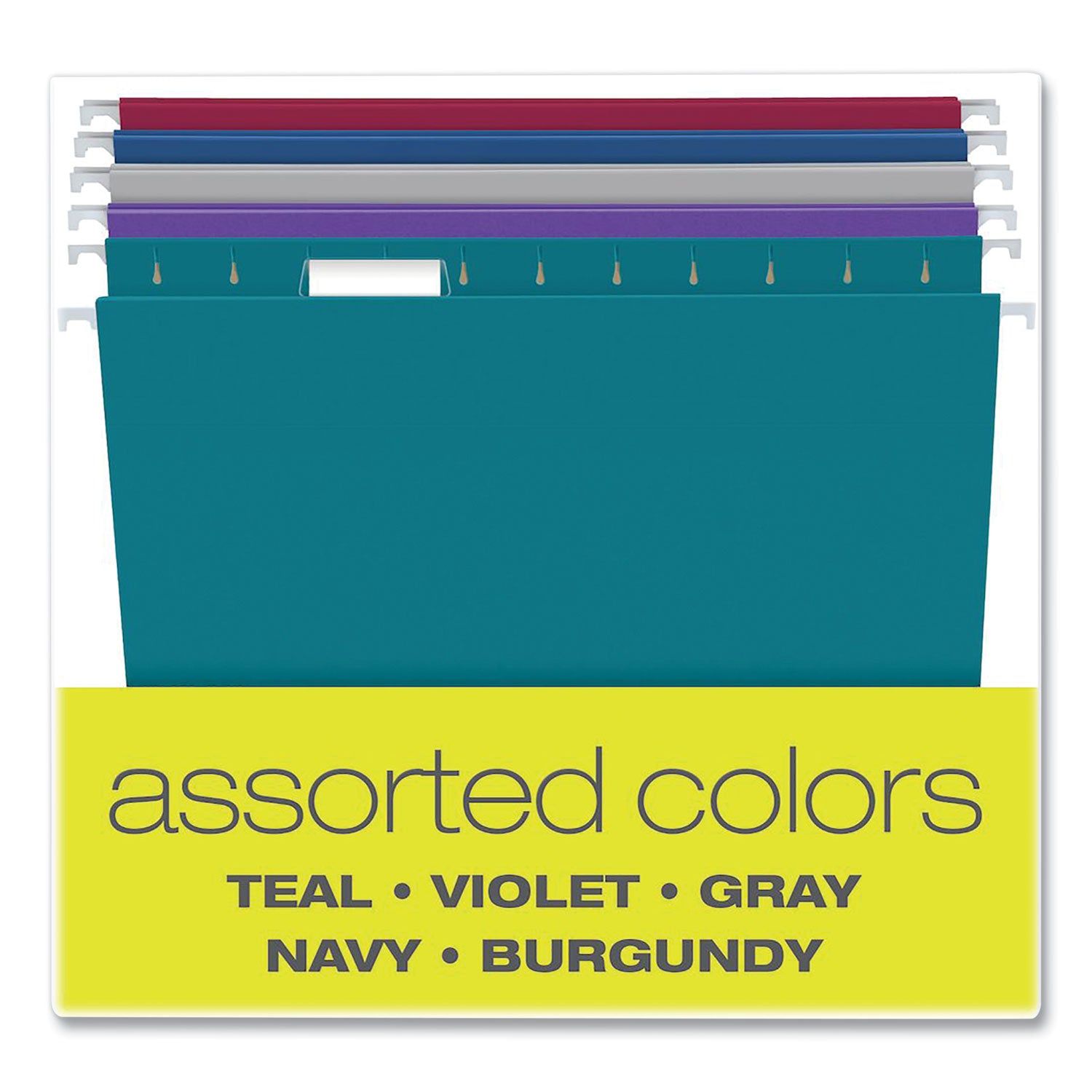 Recycled Hanging File Folders, Letter Size, 1/5-Cut Tabs, Assorted Colors, 25/Box