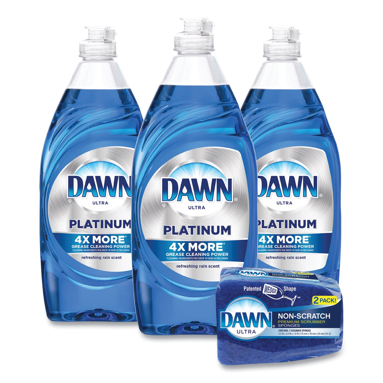 platinum-liquid-dish-detergent-refreshing-rain-scent-3-24-oz-bottles-plus-2-sponges-carton_pgc49041 - 1