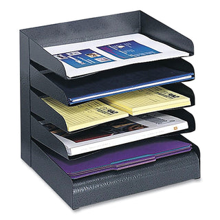 Safco Slanted Shelves Steel Desk Tray Sorter - 5 Tier(s)Desktop - Durable - Powder Coated - Black - Steel - 1 Each