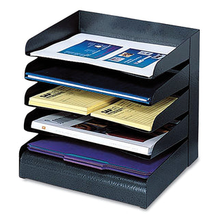 Safco Slanted Shelves Steel Desk Tray Sorter - 5 Tier(s)Desktop - Durable - Powder Coated - Black - Steel - 1 Each