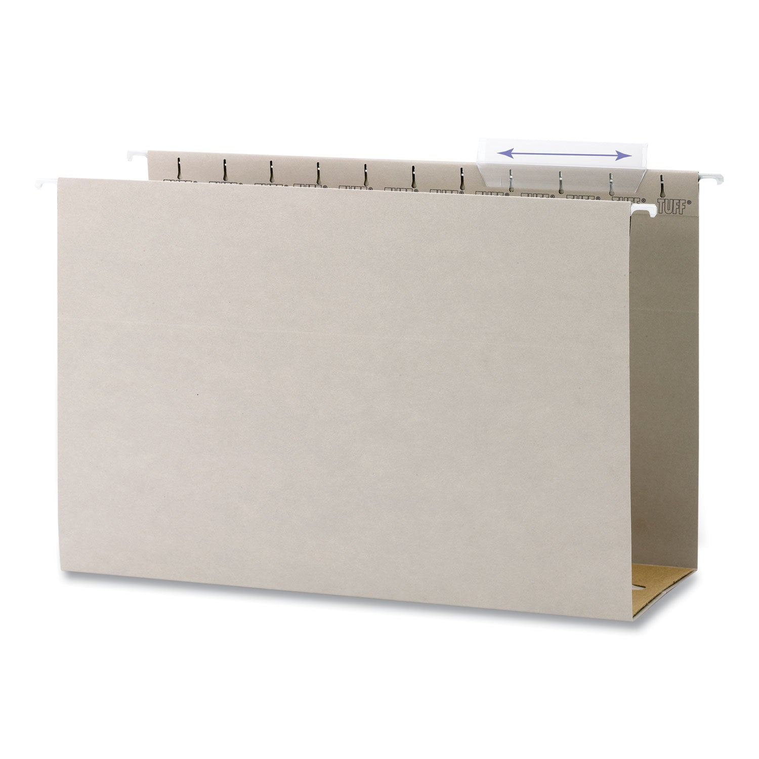 tuff-extra-capacity-hanging-file-folders-with-easy-slide-tabs-4-capacity-legal-1-3-cut-tabs-steel-gray-18-box_smd64342 - 2