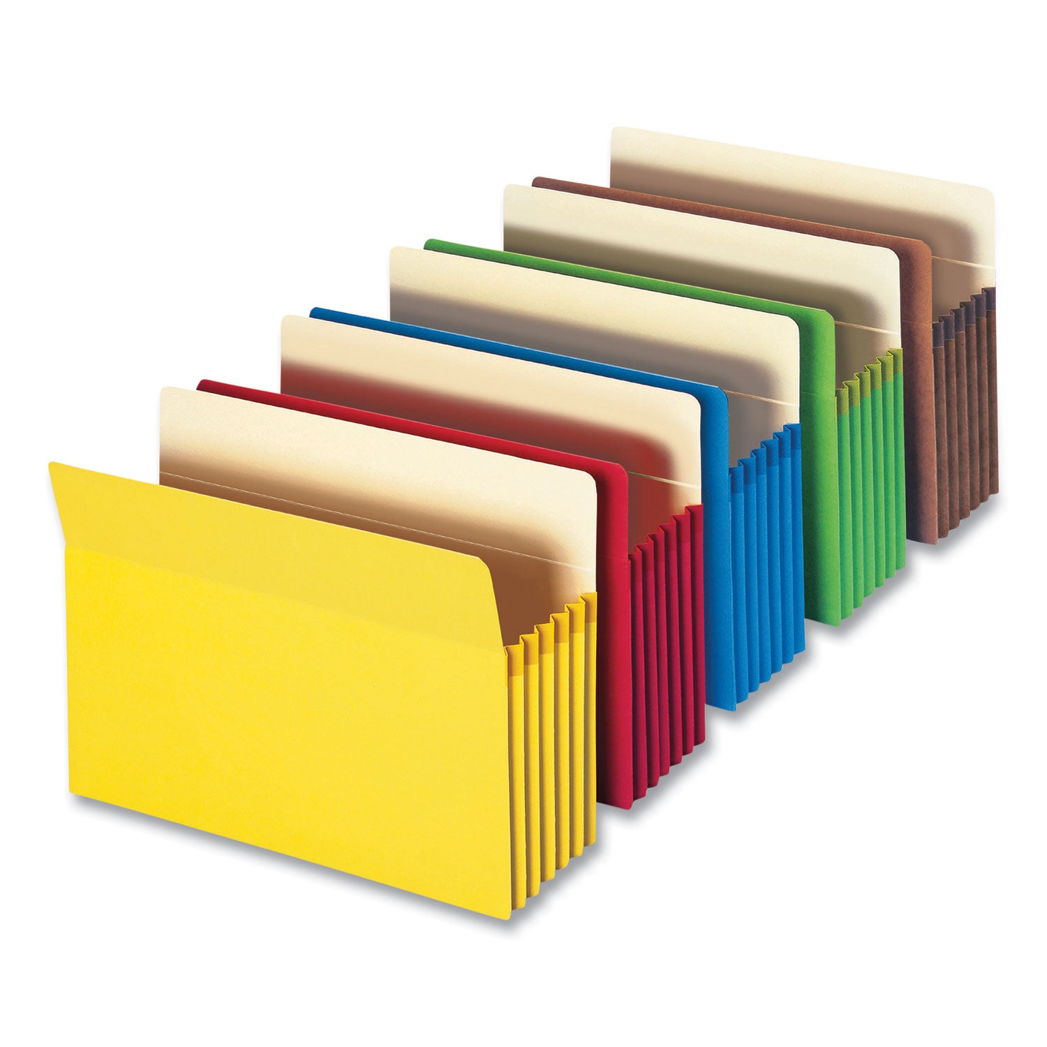 Colored File Pockets, 5.25" Expansion, Letter Size, Assorted Colors, 5/Box - 