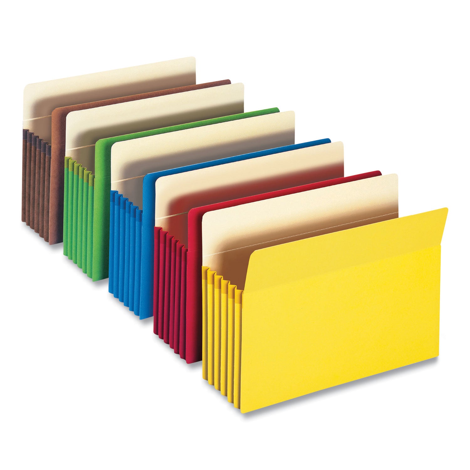 Colored File Pockets, 5.25" Expansion, Letter Size, Assorted Colors, 5/Box - 