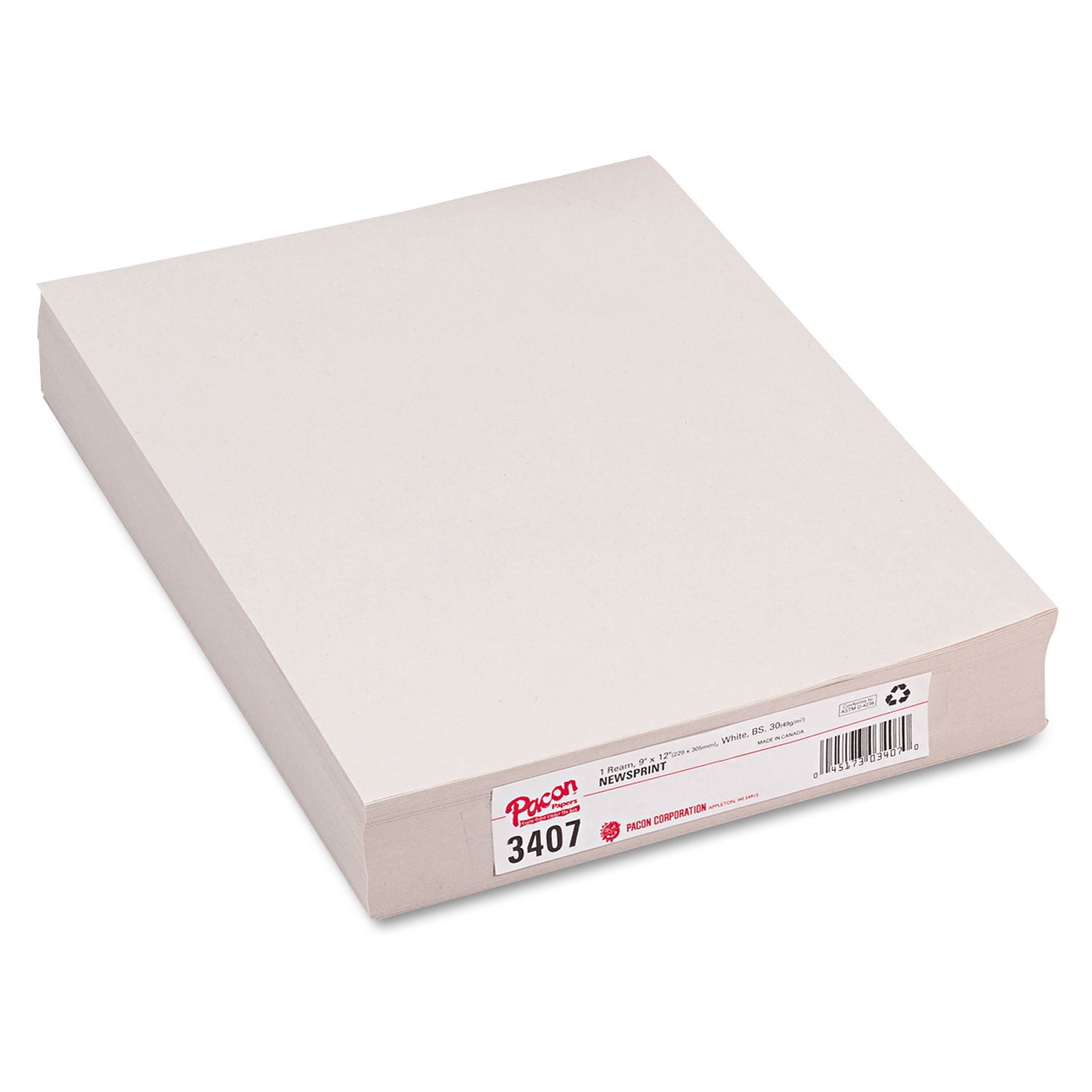 White Newsprint, 30 lb Newsprint Weight, 9 x 12, White, 500/Pack - 