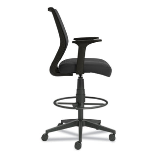 Essentials Mesh Back Fabric Drafting Stool with Arms, Supports Up to 275 lb, Black Seat/Back, Black Base - 2