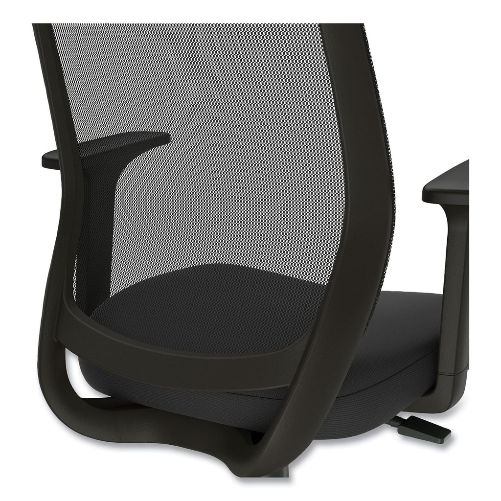 Essentials Mesh Back Fabric Drafting Stool with Arms, Supports Up to 275 lb, Black Seat/Back, Black Base - 5